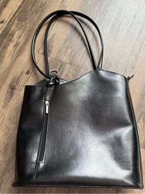 Vera Pelle Black Leather Shoulder Tote